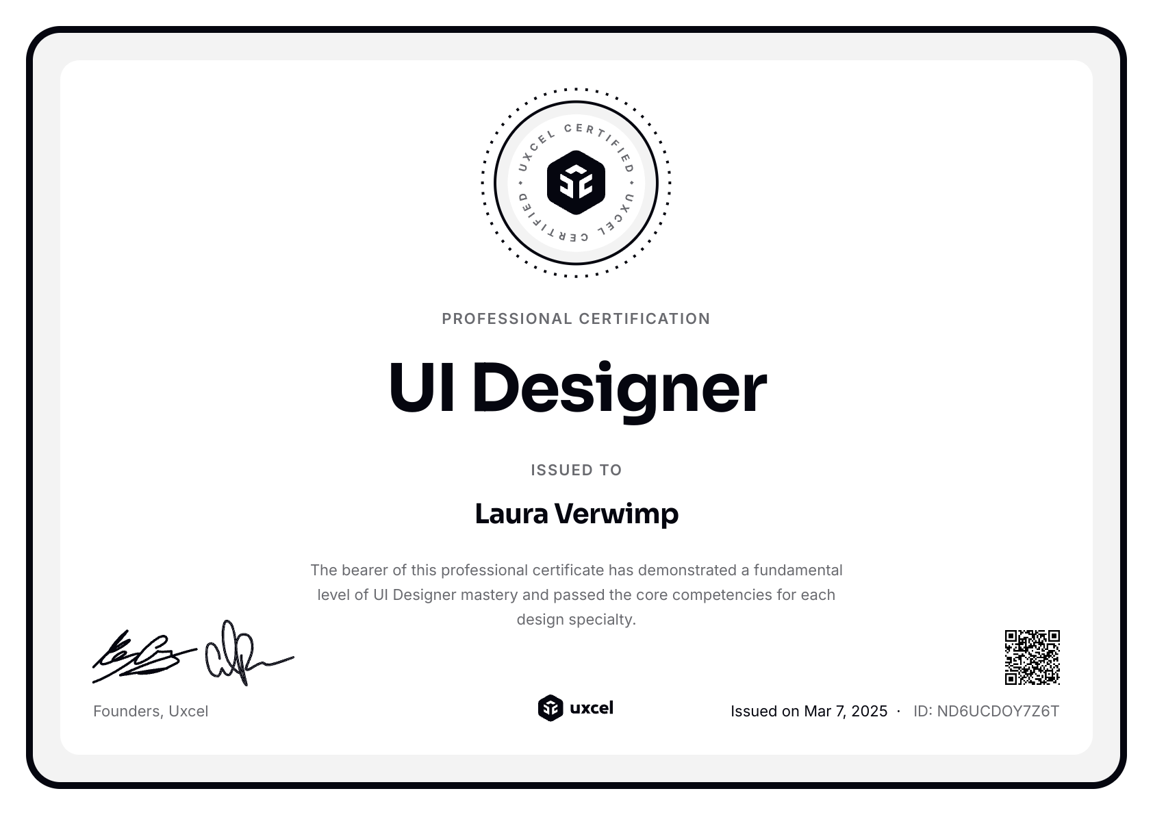 Laura Verwimp's certificate